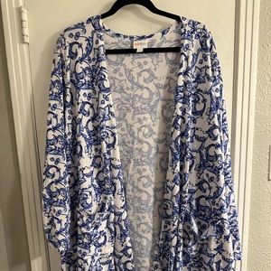 Lularoe white and blue floral cardigan size 2XL